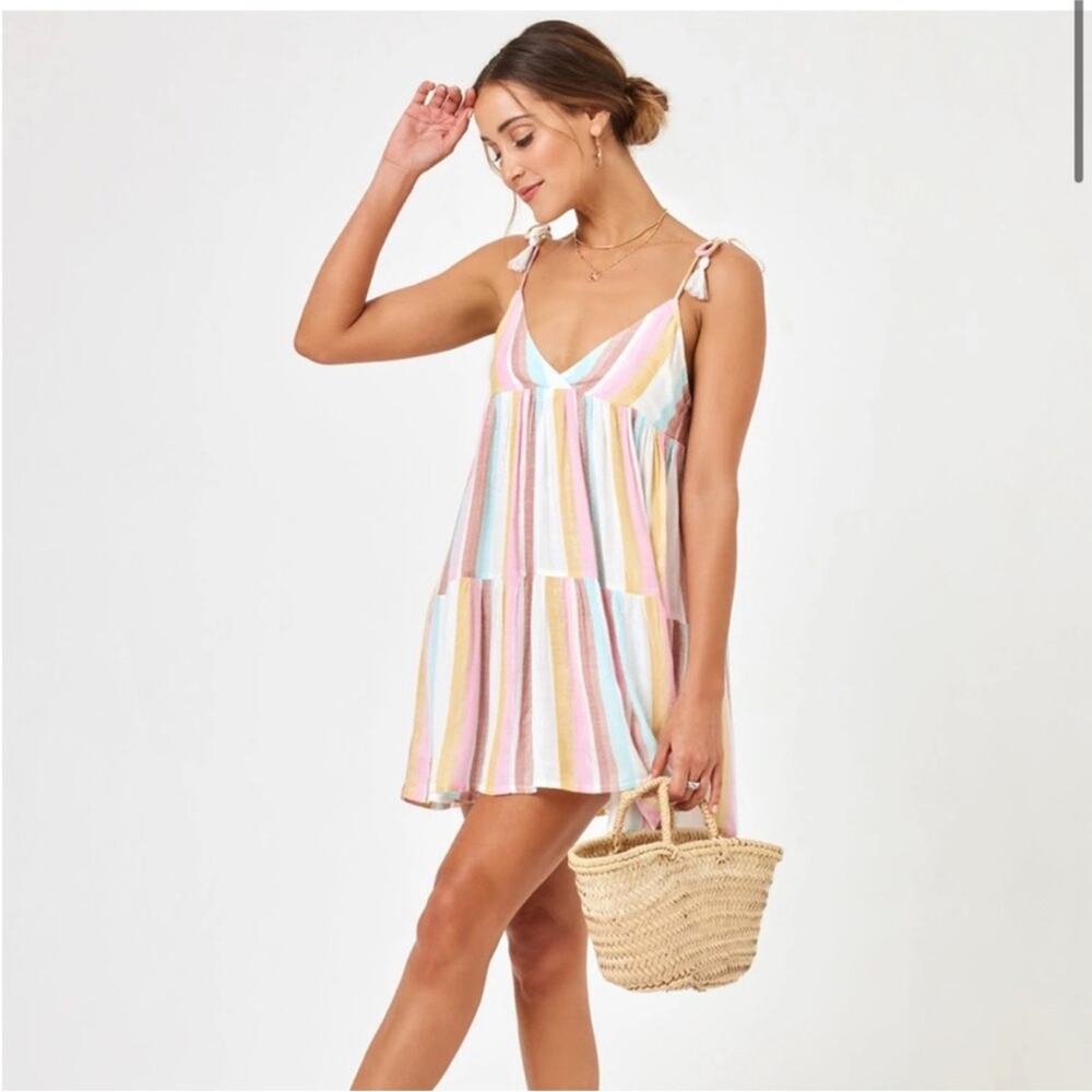 NWOT L*Space Isabella Metallic Almalfi Coast Striped Babydoll Dress Coverup M